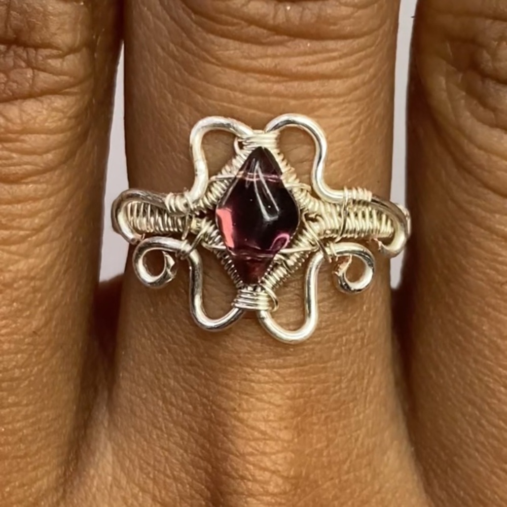 Silver and Purple Ornate Scrollwork Ring